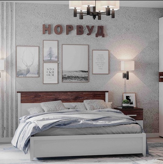 Кровать Норвуд 32 с гибкими ламелями металл, Белый-Орех шоколадный в Магадане - изображение 1
