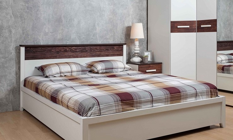 Кровать двуспальная с механизмом Норвуд 32, Белый-Орех шоколадный в Магадане - изображение 2