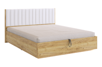 Кровать 2-х спальная с подъемным механизмом Адам, дуб крафт золотой/белоснежный (экокожа) в Магадане