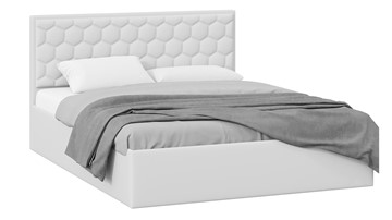 Кровать 2-спальная с подъемным механизмом Порто (Экокожа белая Polo) с заглушиной в Магадане