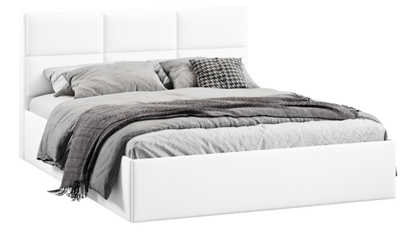 Кровать спальная с подъемным механизмом с заглушиной Стелла тип 1 (Экокожа белая Polo) в Магадане - изображение