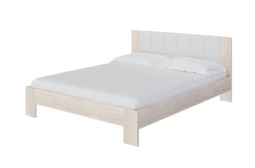 Кровать двуспальная Soft 1, 160х200, ЛДСП Дуб Шамони+экокожа (Дуб Шамони с белым) в Магадане