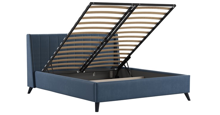 Двуспальная кровать с механизмом Мелисса 160,арт. Тори 83 велюр (серо-синий) + кроватное дно в Магадане - изображение 2