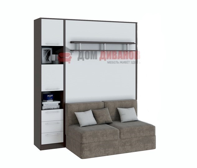 Кровать-шкаф с диваном Бела 1, с полкой ножкой с 1 пеналом, 1600х2000, венге/белый в Магадане - изображение 1