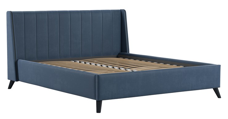 Двуспальная кровать с механизмом Мелисса 160,арт. Тори 83 велюр (серо-синий) + кроватное дно в Магадане - изображение 1