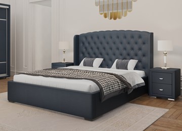 Двуспальная кровать Dario Classic Lite 160x200, Экокожа (Темно-синий) в Магадане