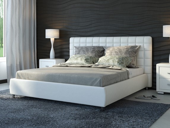 Двуспальная кровать Corso-3 160х200, Экокожа (Белый) в Магадане - изображение