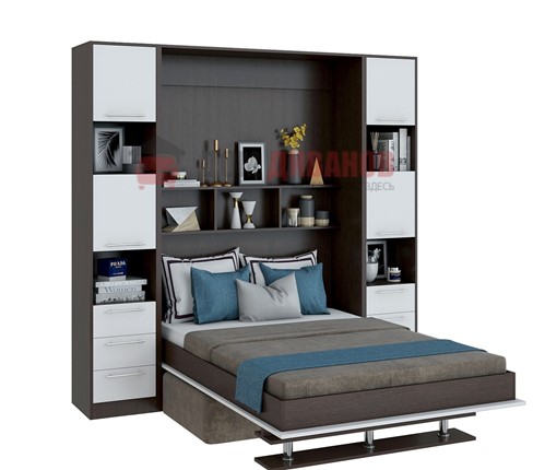 Кровать-шкаф с диваном Бела 1, с полкой ножкой, 1200х2000, венге/белый в Магадане - изображение