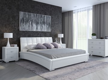 Двуспальная кровать Corso-1L 200x200, Экокожа (Белый) в Магадане