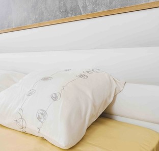 Кровать полутороспальная Айрис 308 1400 с гибкими ламелями металл, Белый-Дуб золотистый в Магадане - предосмотр 2