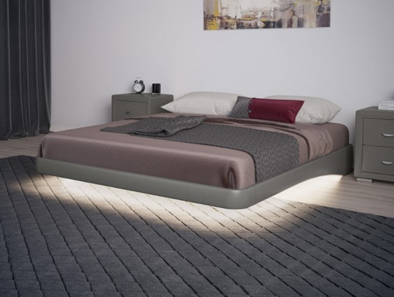 Кровать двуспальная парящая 160х200, Экокожа (Серый) в Магадане - изображение