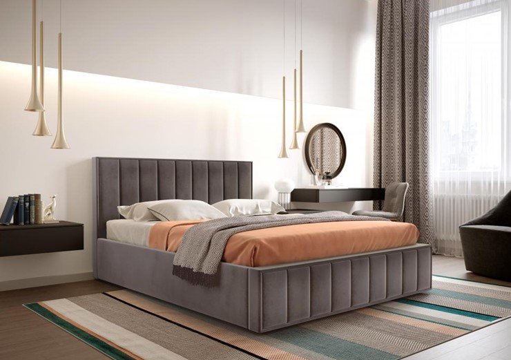 Двуспальная кровать с механизмом Вена 1400 с ящиком, Велюр Мора коричневый в Магадане - изображение 3