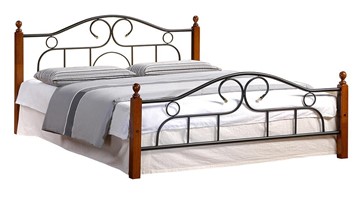 Кровать с основанием AT-808 дерево гевея/металл, 140*200 см (Queen bed), красный дуб/черный в Магадане - предосмотр