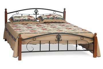 Кровать с основанием РУМБА (AT-203)/ RUMBA дерево гевея/металл, 160*200 см (Queen bed), красный дуб/черный в Магадане - предосмотр