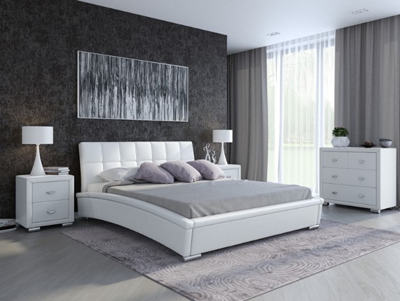 Двуспальная кровать Corso-1L 180х200, Экокожа (Белый) в Магадане - изображение