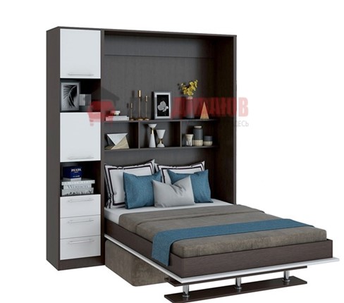 Кровать-шкаф с диваном Бела 1, с полкой ножкой с 1 пеналом, 1600х2000, венге/белый в Магадане - изображение