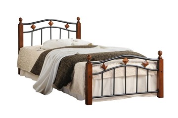 Кровать односпальная AT-126 дерево гевея/металл, 90*200 см (Single bed), красный дуб/черный в Магадане - предосмотр