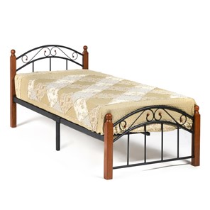 Кровать AT-8077 дерево гевея/металл, 90*200 см (Single bed), красный дуб/черный в Магадане - предосмотр
