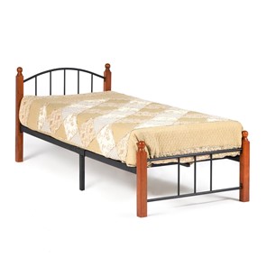 Кровать AT-915 дерево гевея/металл, 90*200 см (Single bed), красный дуб/черный в Магадане - предосмотр