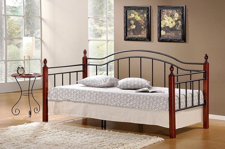 Кровать 1-спальная LANDLER дерево гевея/металл, 90*200 см (Day bed), красный дуб/черный в Магадане - изображение 4