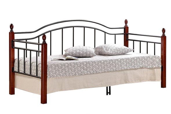 Кровать 1-спальная LANDLER дерево гевея/металл, 90*200 см (Day bed), красный дуб/черный в Магадане - изображение
