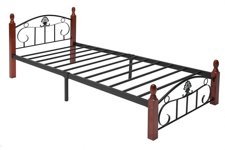 Кровать 1-спальная РУМБА (AT-203)/ RUMBA  дерево гевея/металл, 90*200 см (Single bed), красный дуб/черный в Магадане - изображение 1
