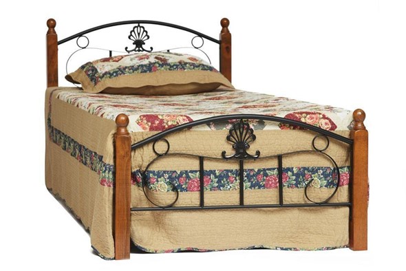 Кровать 1-спальная РУМБА (AT-203)/ RUMBA  дерево гевея/металл, 90*200 см (Single bed), красный дуб/черный в Магадане - изображение