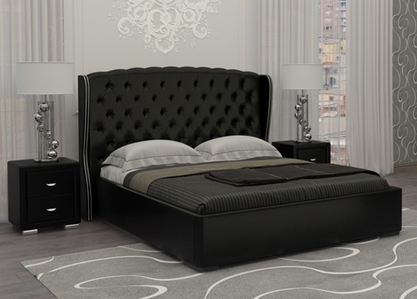 Спальная кровать Dario Grace 140x200, Экокожа (Черный) в Магадане - изображение