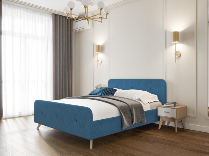 Кровать 1,5-спальная Сиерра 1400 (без основания) Аура голубой в Магадане - изображение 1