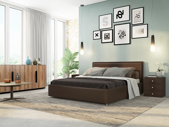 Кровать двуспальная Нэнси 180х200 с основанием, Ideal 318.кож.зам в Магадане - изображение