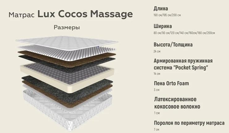 Матрас Lux Cocos Massage 24 в Магадане - изображение 3