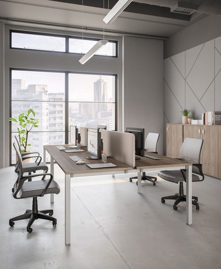 Офисный комплект мебели Комфорт КФ (дуб шамони темный) на белом металокаркасе в Магадане - изображение