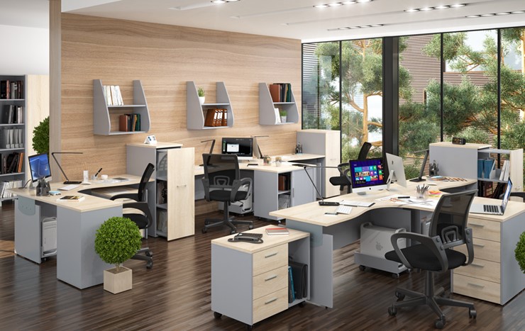 Офисный комплект мебели OFFIX-NEW для 4 сотрудников с двумя шкафами в Магадане - изображение 1