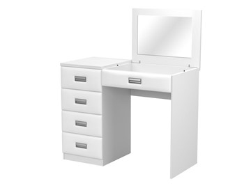Столик косметический Como/Veda, с зеркалом, 4 ящика, левый, ЛДСП белый/экокожа белая в Магадане - предосмотр