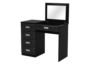 Косметический стол Como/Veda, с зеркалом, 4 ящика, левый, ЛДСП черный/кайман черный в Магадане - предосмотр
