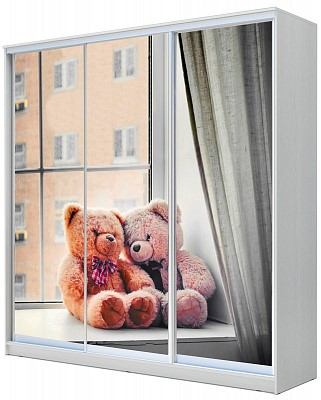 Шкаф детский  Хит-23-18/2-777-26, Мишки на окне Белый в Магадане - изображение