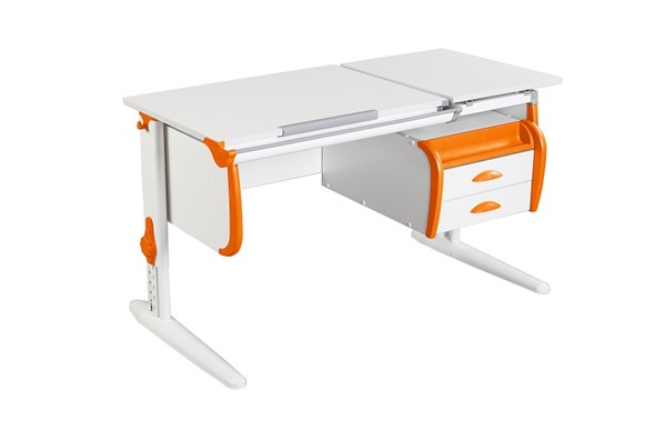 Растущий стол 1/75-40 (СУТ.25) + Tumba 3  белый/белый/Оранжевый в Магадане - изображение