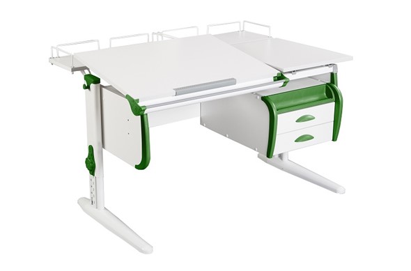 Детский стол-трансформер 1/75-40 (СУТ.25) + Tumba 3 + Polka_z 1/600 (2 шт.) белый/белый/Зеленый в Магадане - изображение