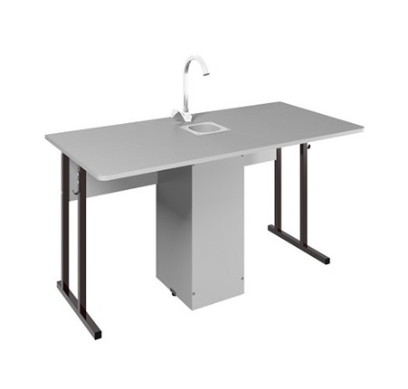 Стол ученический 2-местный для кабинета химии Стандарт 5, Пластик Серый/Коричневый в Магадане - изображение