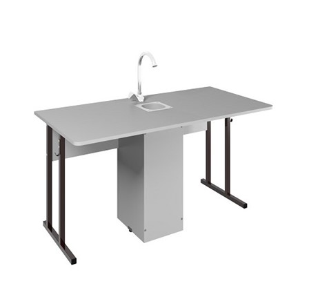 Стол ученический 2-местный для кабинета химии Стандарт 7, Пластик Серый/Коричневый в Магадане - изображение