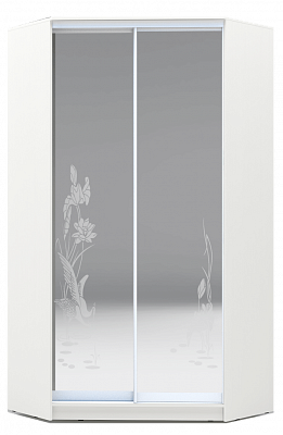Шкаф угловой 2300х1103, ХИТ У-23-4-66-01, цапля, 2 зеркала, белая шагрень в Магадане - изображение