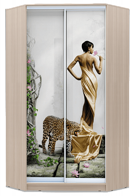 Шкаф угловой 2300х1103, ХИТ У-23-4-77-03, Девушка с леопардом, шимо светлый в Магадане - изображение