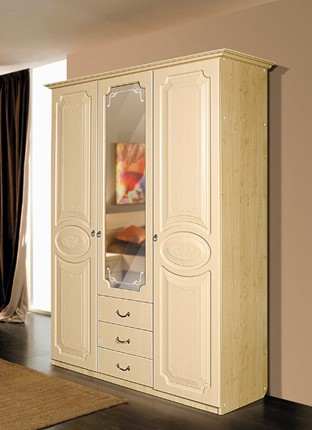 Распашной шкаф Ивушка-5 3-х створчатый с ящиками, цвет Дуб беленый в Магадане - изображение
