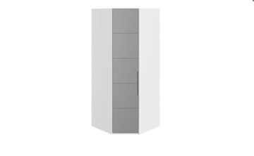 Распашной шкаф угловой Наоми с зеркальной левой дверью, цвет Белый глянец СМ-208.07.07 L в Магадане