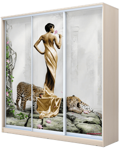 Шкаф 3-х дверный 2200х2000х620, Девушка с леопардом ХИТ 22-20-777-03 Дуб Млечный в Магадане