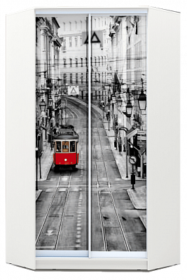 Шкаф угловой 2200х1103, ХИТ У-22-4-77-01, Лондон трамвай, белая шагрень в Магадане - изображение