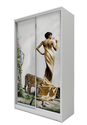 Шкаф 2-х створчатый 2200х1682х620, Девушка с леопардом ХИТ 22-17-77-03 Белая шагрень в Магадане - изображение
