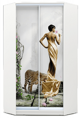 Угловой шкаф-купе 2300х1103, ХИТ У-23-4-77-03, Девушка с леопардом, белая в Магадане - изображение