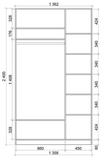 Шкаф 2-х створчатый 2400х1362х620 с одним зеркалом ХИТ 24-14-15 Дуб Млечный в Магадане - изображение 2
