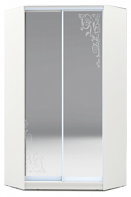 Шкаф угловой 2300х1103, ХИТ У-23-4-66-09, Орнамент, 2 зеркала, белая шагрень в Магадане - изображение